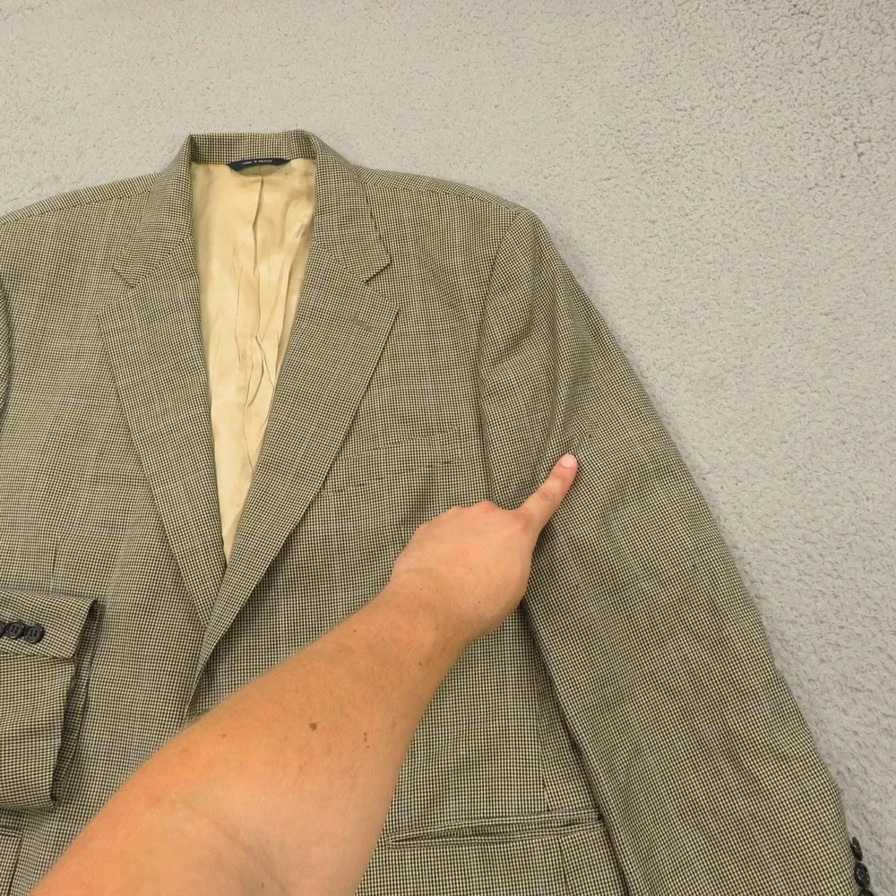 Brooks Brothers 44R Wool Cashmere Houndstooth Sport Coat Blazer Beige Check Mens